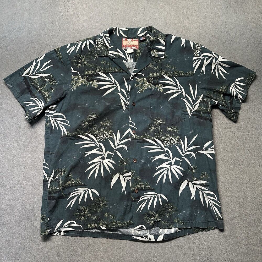 RJC Hawaiian Shirt Mens XL Regular Fit Button Shirt Green Aloha USA Made EUC